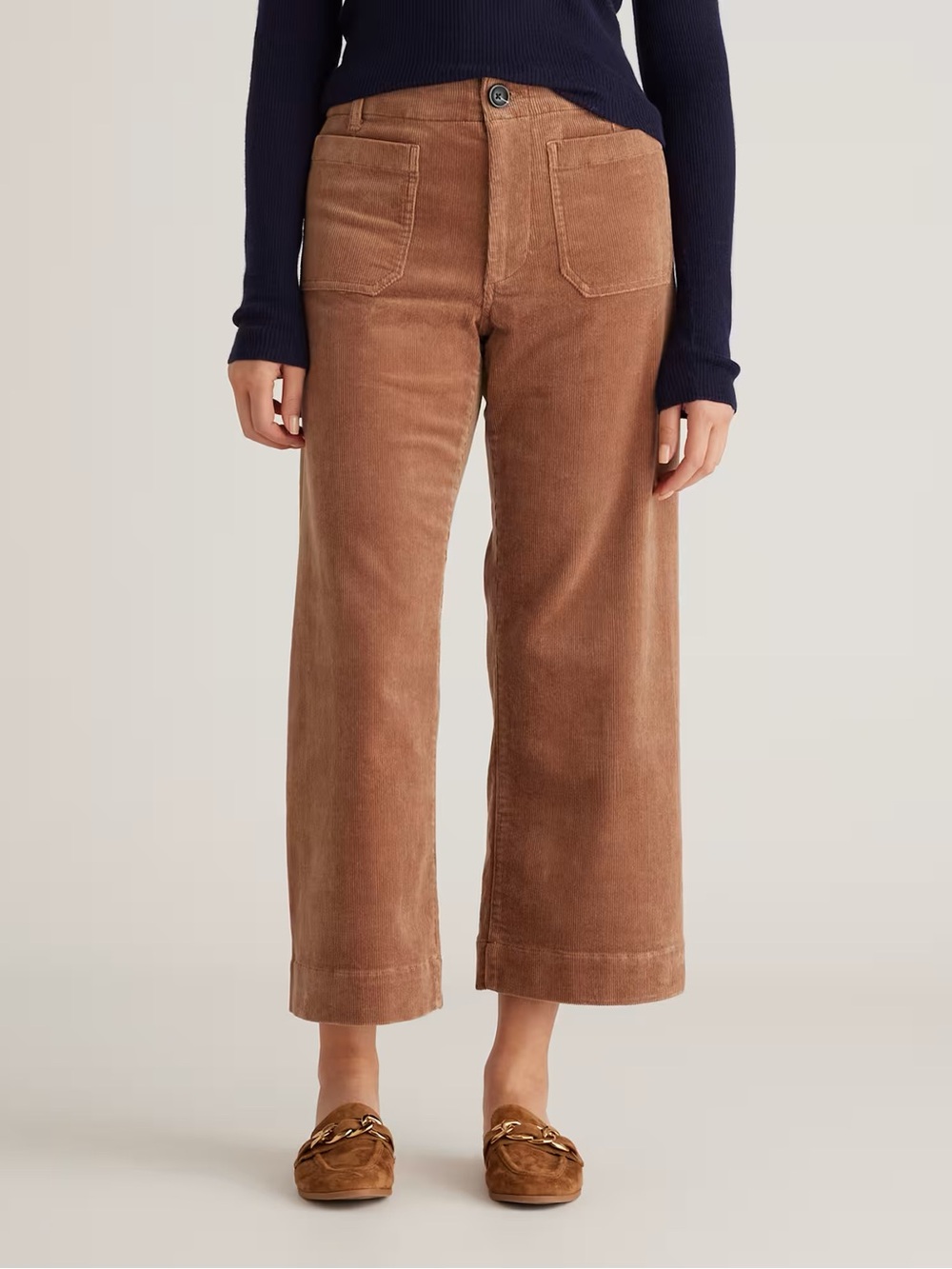 Quince Organic Stretch Corduroy Cropped Wide Leg Pants 16 Warm Brown Retro Boho
